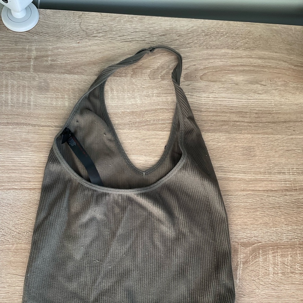 Green Ribbed Halter Top - Picture 2 of 3